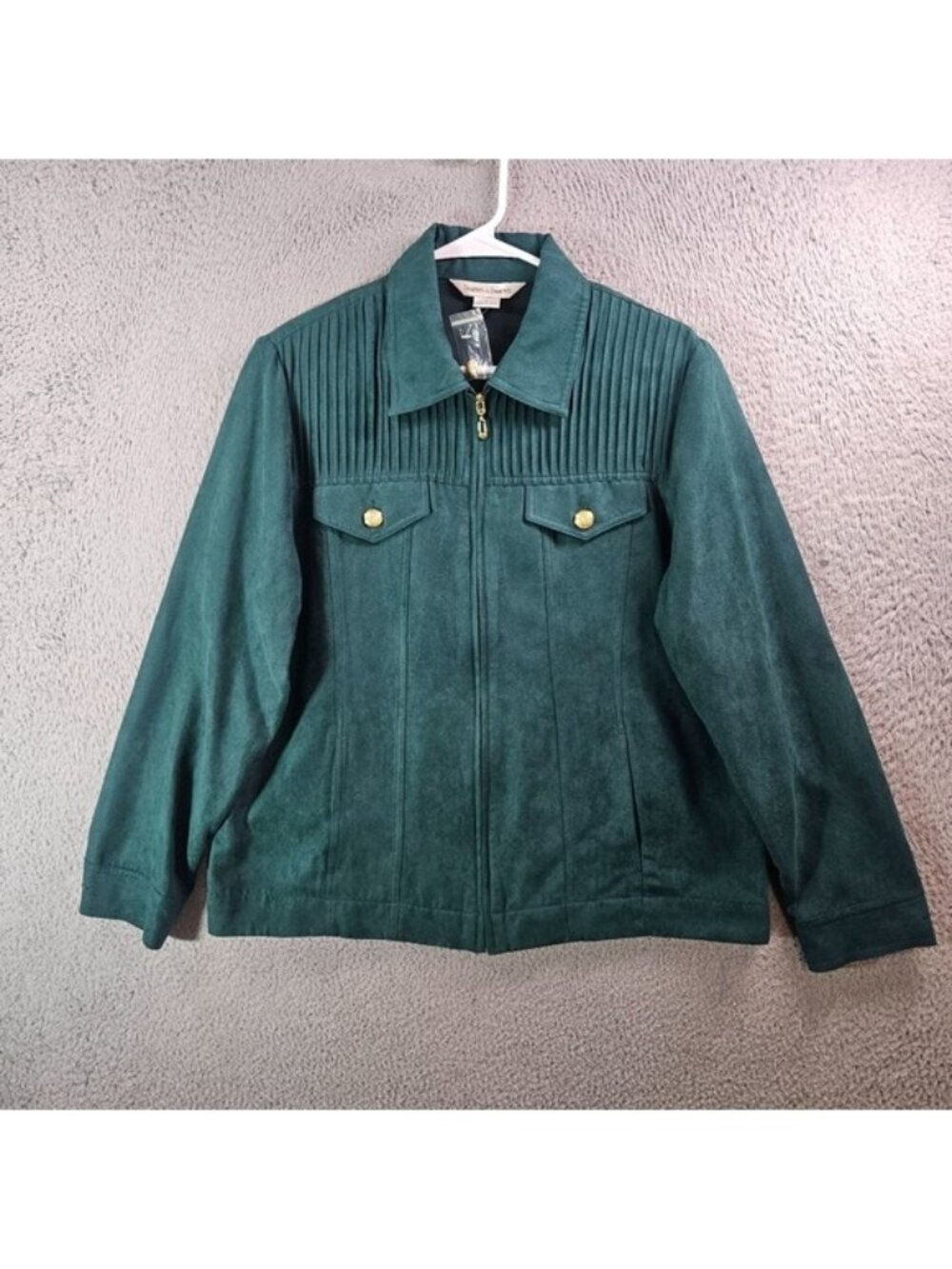 NEW Drapers & Damons Jacket‎ Blazer Women Large Faux Suede Full Zip Green